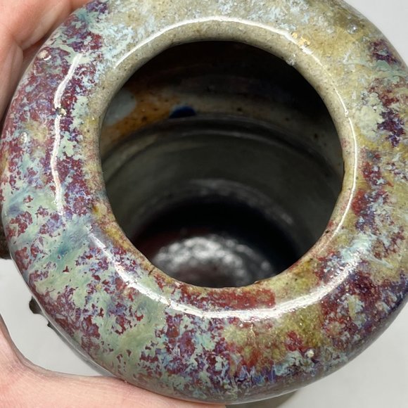 Ironstone Vase Hand Thrown Pottery Double Handle Unmarked 10.25" Tall - Picture 15 of 16